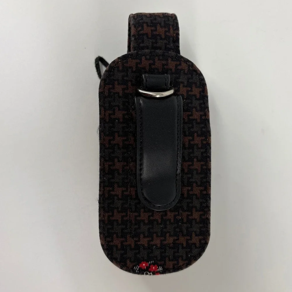 Vtg Vera Bradley Houndstooth Floral Quilted Cell Phone Case with Belt Clip Brown
